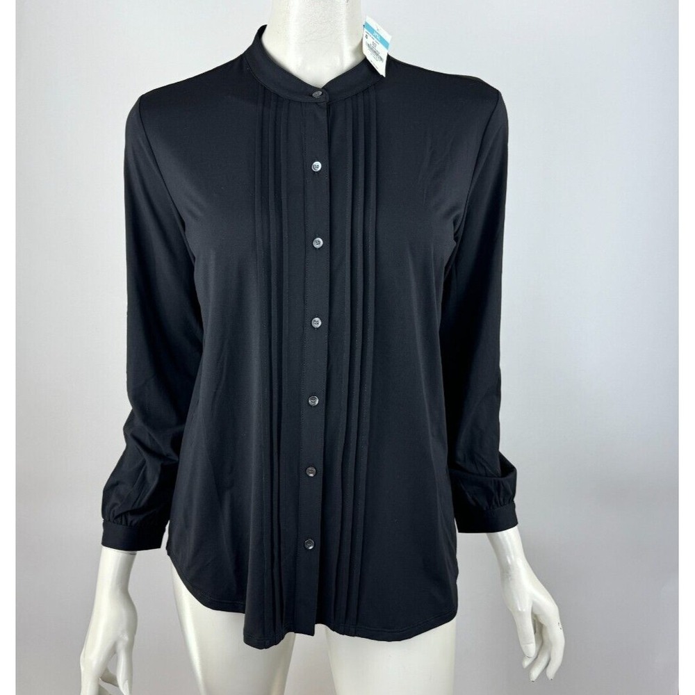 J Mclaughlin Lisette Knit Top Women S NWT 3/4 Sleeve Stretch Button-up Crew Neck